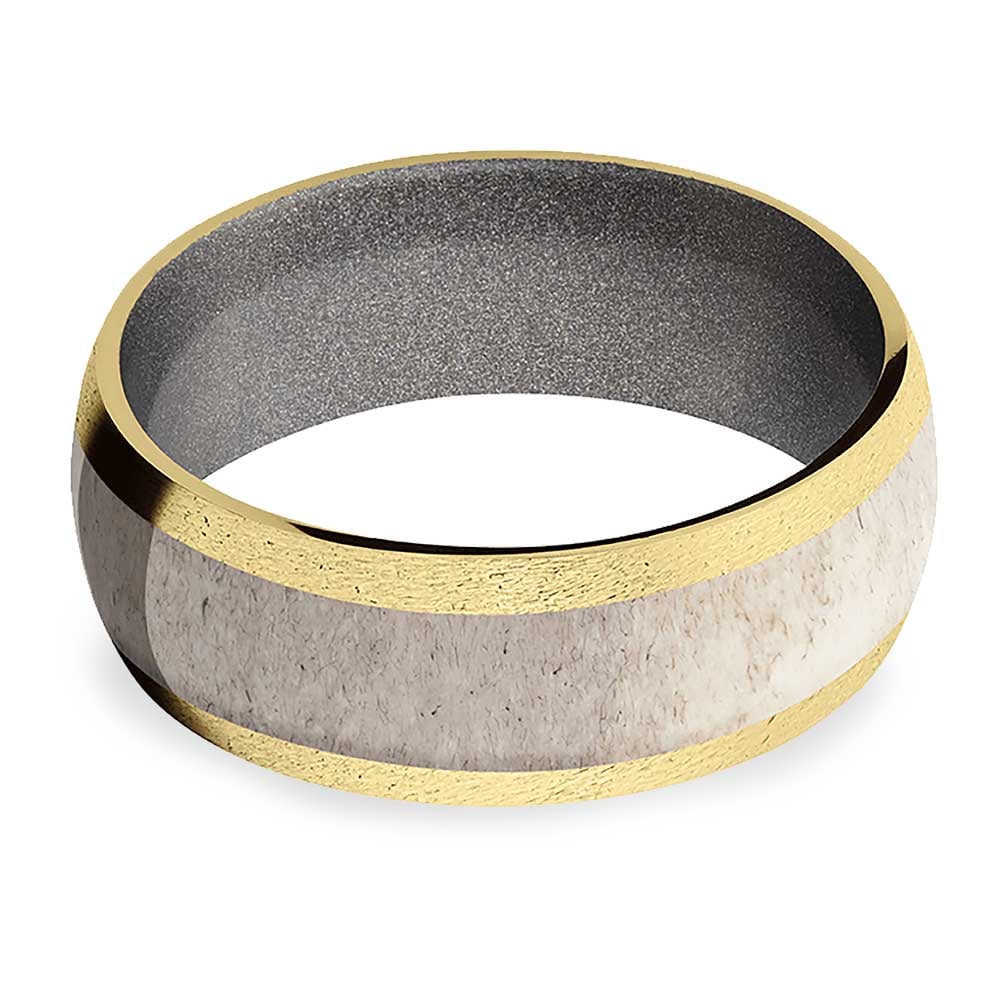 Gold Mens Wedding Band With Antler Inlay And Cerakote Sleeve - Huntsman | 03