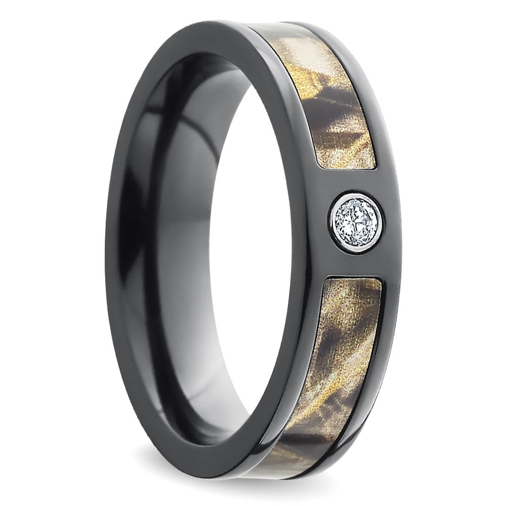 Camo Wedding Ring With Real Diamond In Black Zirconium | Thumbnail 02