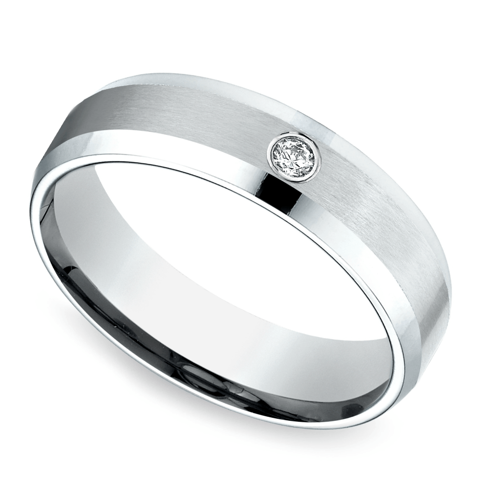 Inset Beveled Men's Wedding Ring in White Gold (6mm) | 01