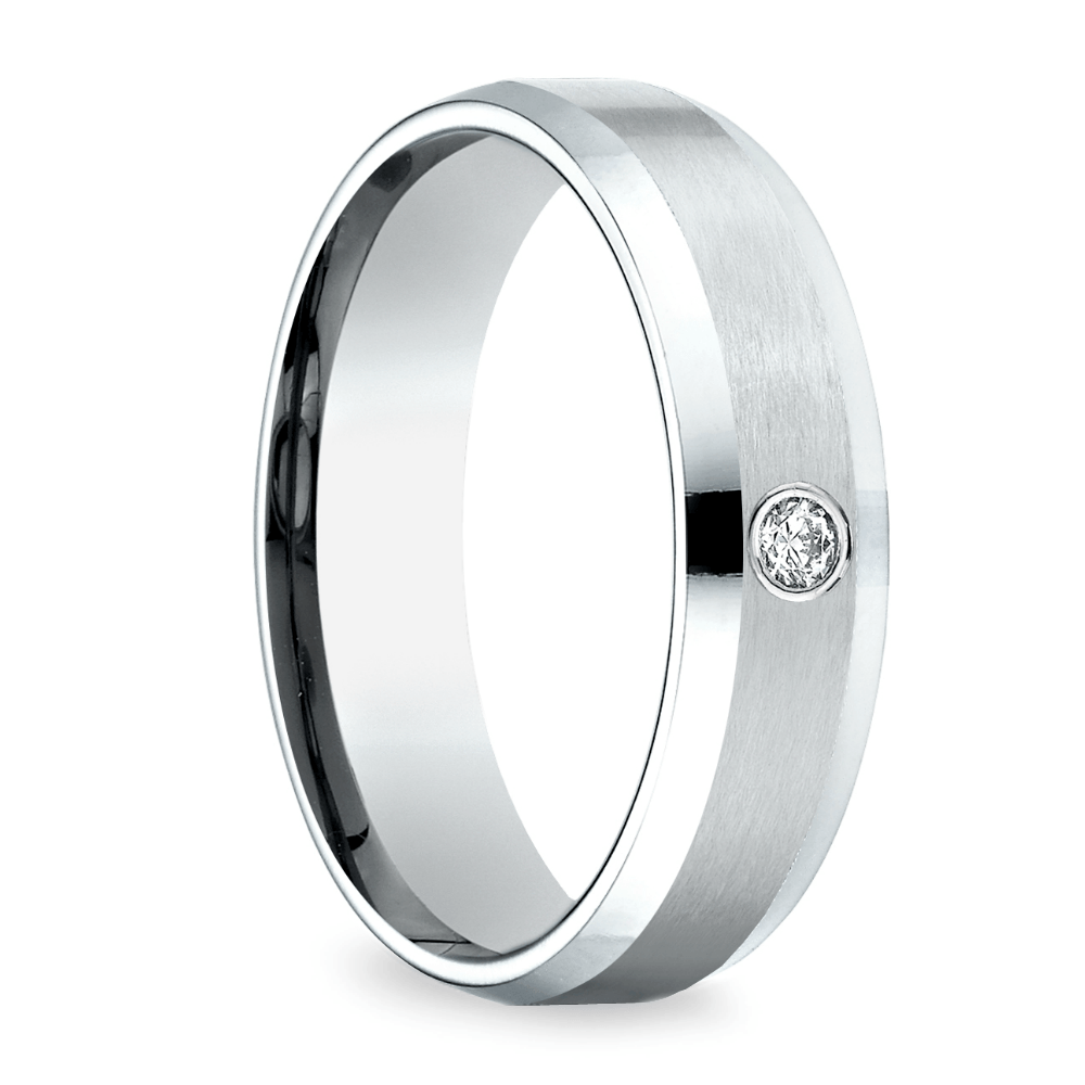 Inset Beveled Men's Wedding Ring in White Gold (6mm) | 02