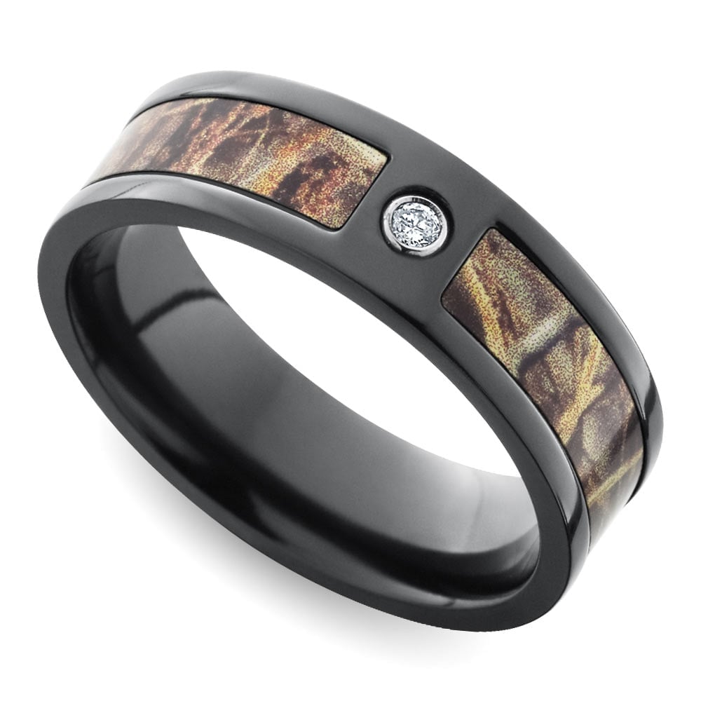 Mens Camo Wedding Ring With Diamond In Zirconium (7 mm) | 01