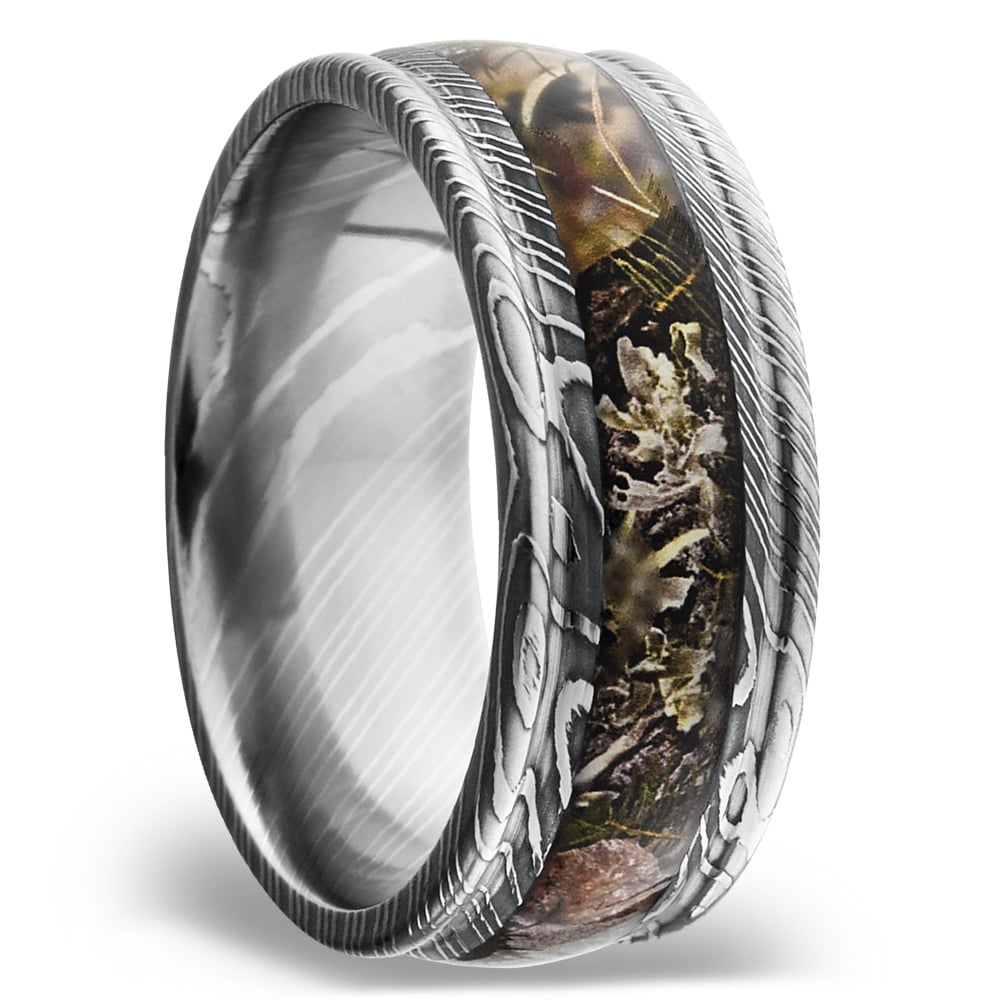 Predator -  Damascus Steel Mens Ring with Kings Mountain Inlay (9mm) | 02