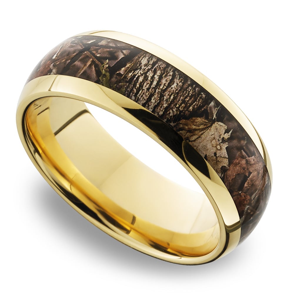King's Woodland Inlay Men's Wedding Ring in 14K Yellow Gold (8mm) | 01