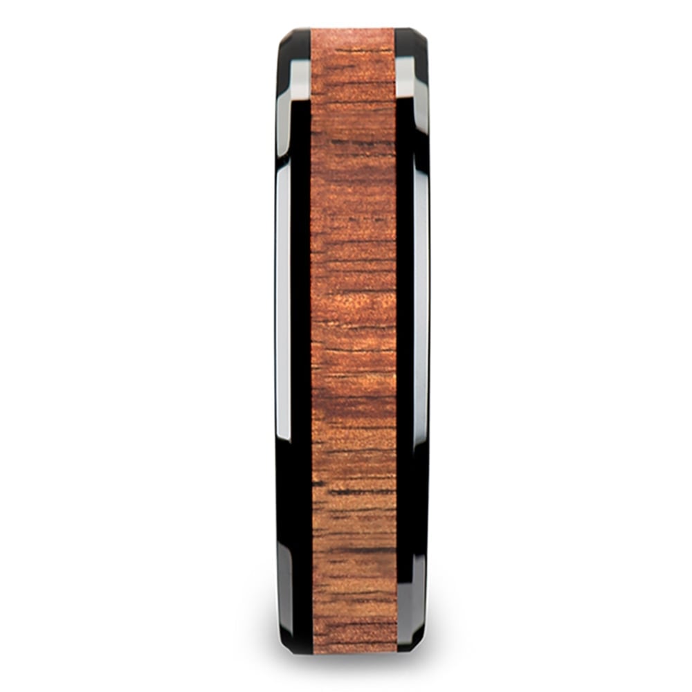 Walk the Plank - 4mm Beveled Black Ceramic Band with KOA Wood Inlay | 03