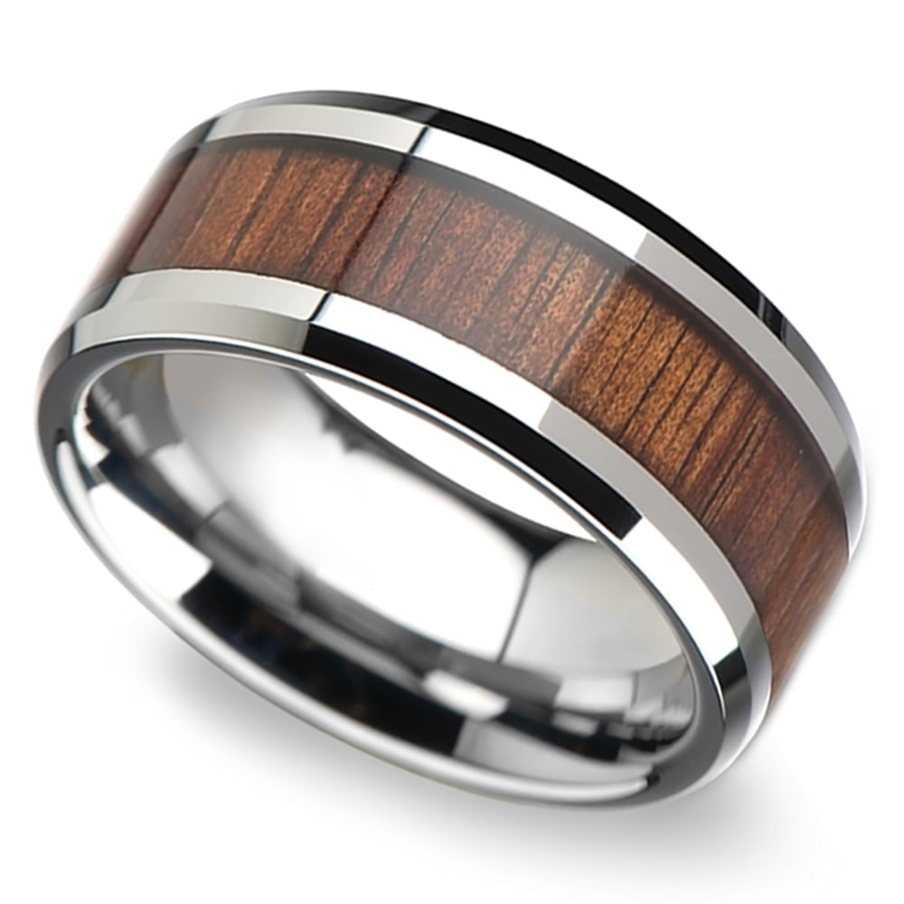 Extra Wide Mens Tungsten Wedding Ring With Koa Wood Inlay | 01