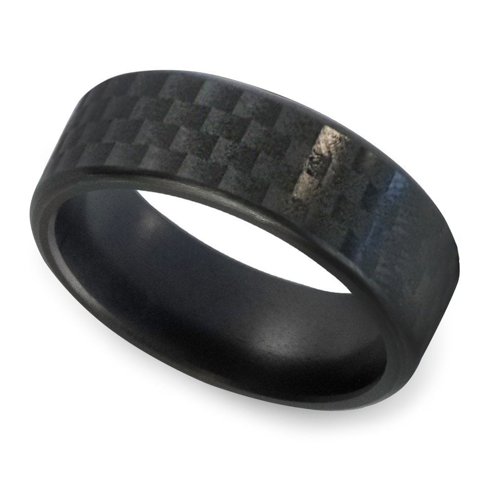 Kratos - Elysium Black Diamond Ring With Carbon Fiber Effect Finish (8mm)  | 01