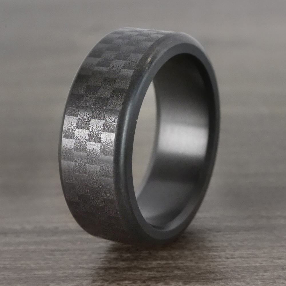 Kratos - Elysium Black Diamond Ring With Carbon Fiber Effect Finish (8mm)  | 05