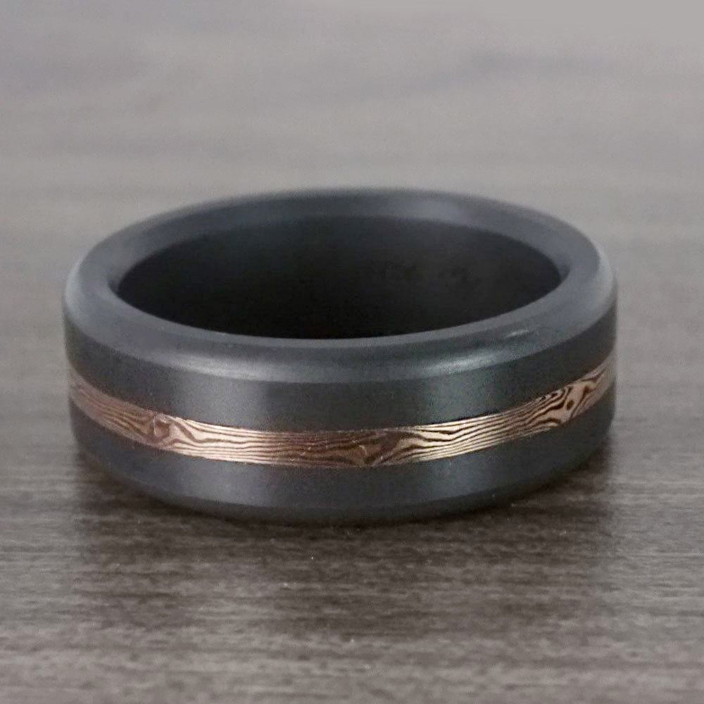 Kratos - Mens Polished Elysium Wedding Ring With Rose Gold Mokume Inlay (8mm) | 04