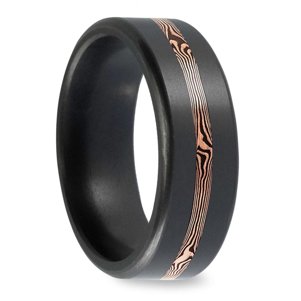 Kratos - Mens Polished Elysium Wedding Ring With Rose Gold Mokume Inlay (8mm) | 02