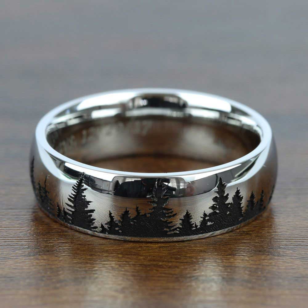 Laser Carved Forest Pattern Men's Wedding Ring in Cobalt (7mm) | 03
