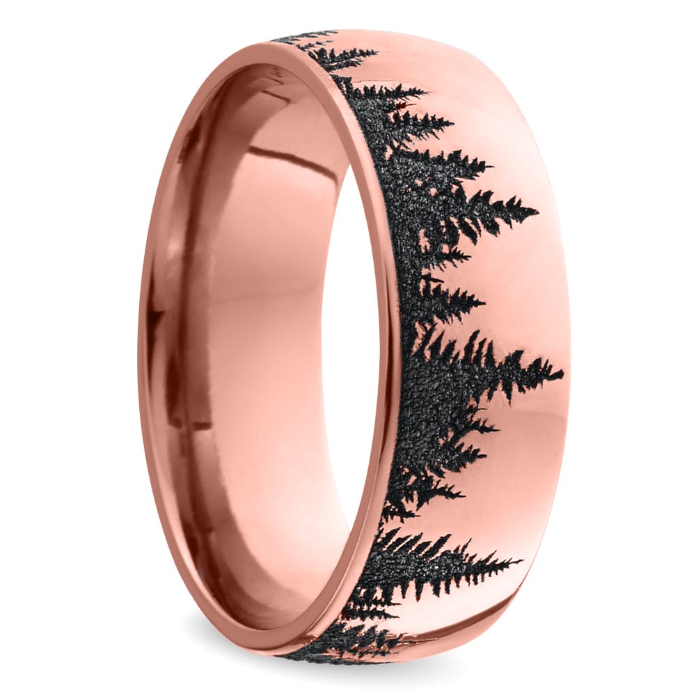 Laser Carved Forest Pattern Men's Wedding Ring in Rose Gold (7mm) | 02
