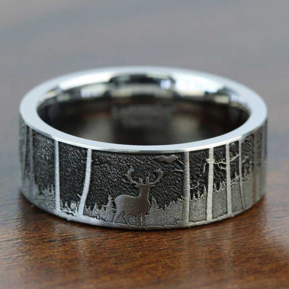 Laser Carved Mountain Themed Men's Wedding Ring in Titanium (8mm) | Thumbnail 03