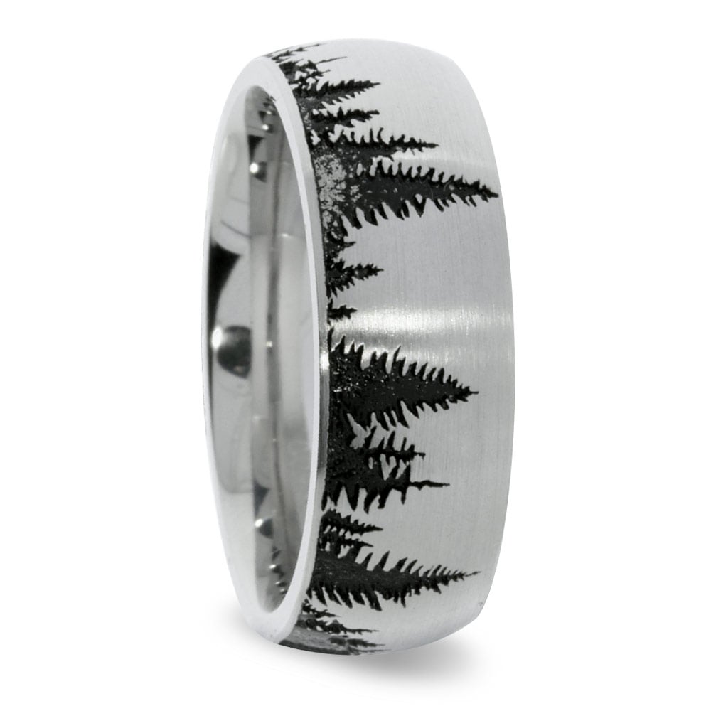 Laser Carved Pine Tree Pattern Men's Wedding Ring in Cobalt (8mm) | 02