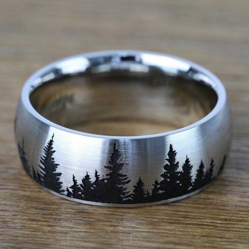 Laser Carved Pine Tree Pattern Men's Wedding Ring in Cobalt (8mm) | 03