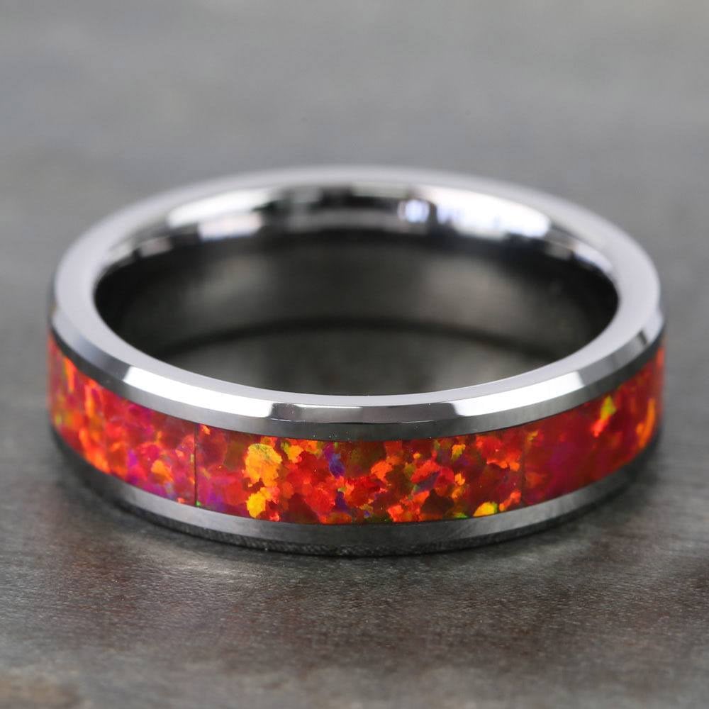 Lava Flow - Red Opal Wedding Ring In Tungsten For Men (6 mm) | 06
