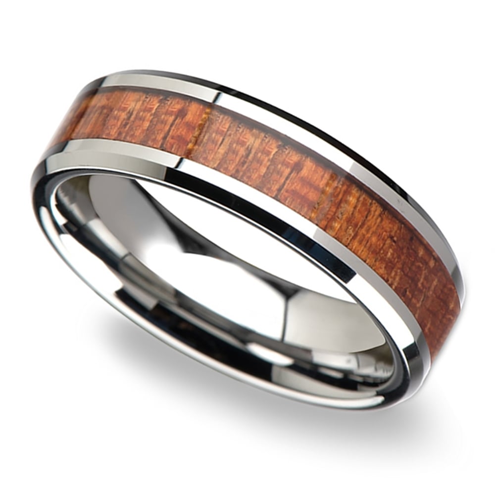 Mahogany Wood Mens Wedding Ring In Tungsten - The Low Tide (6mm) | 01