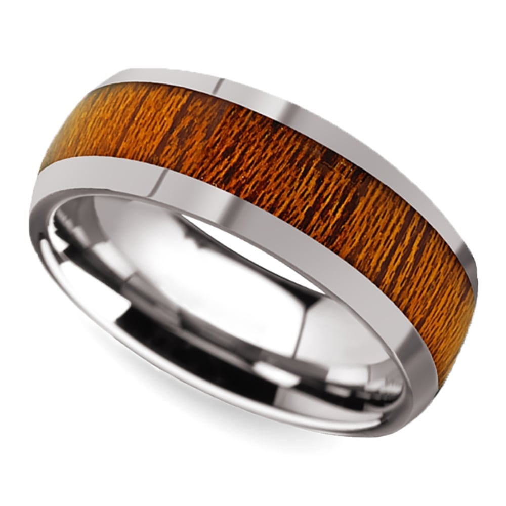 Mahogany Wood Inlay Men’s Domed Wedding Ring in Tungsten (8mm) | 01