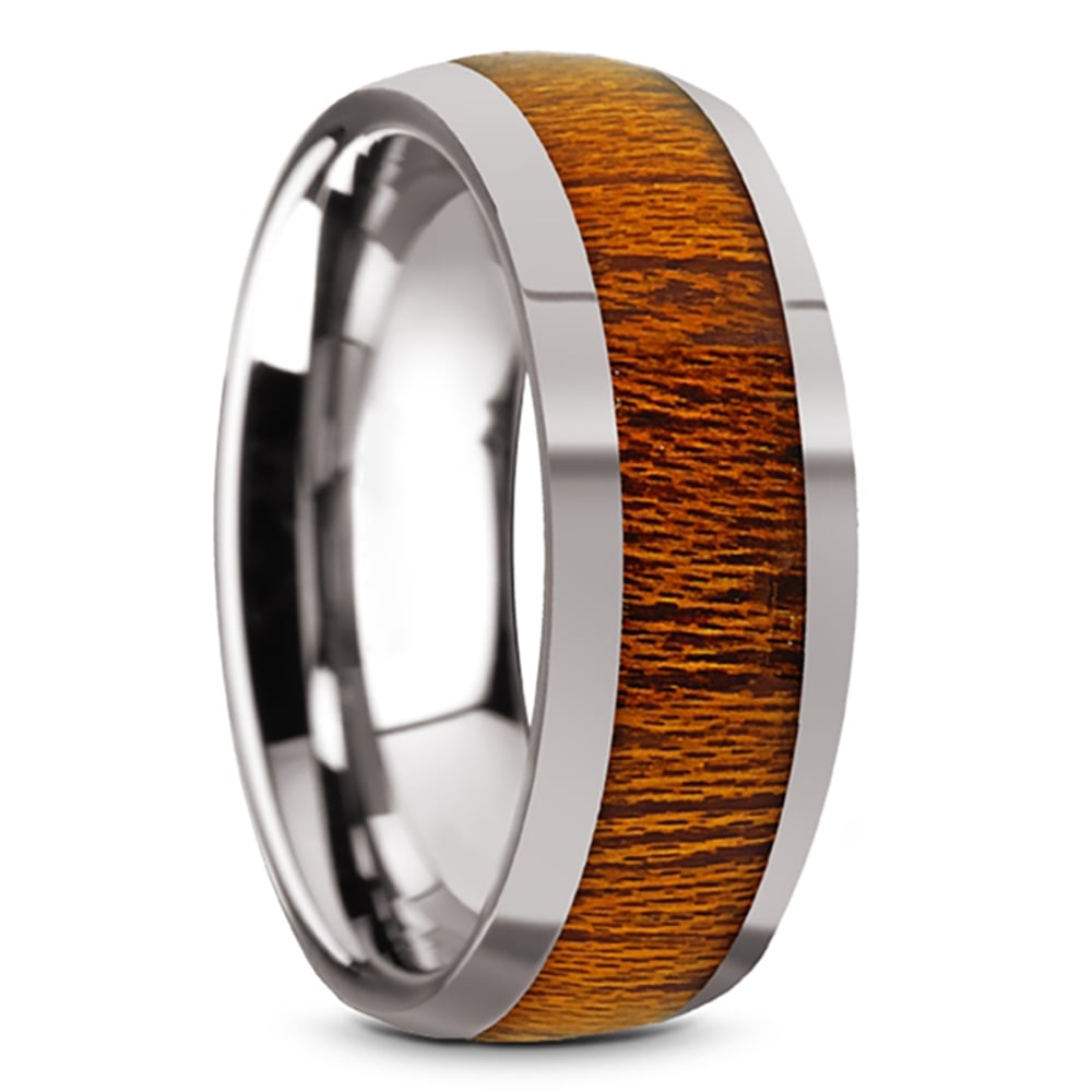 Mahogany Wood Inlay Men’s Domed Wedding Ring in Tungsten (8mm) | 02