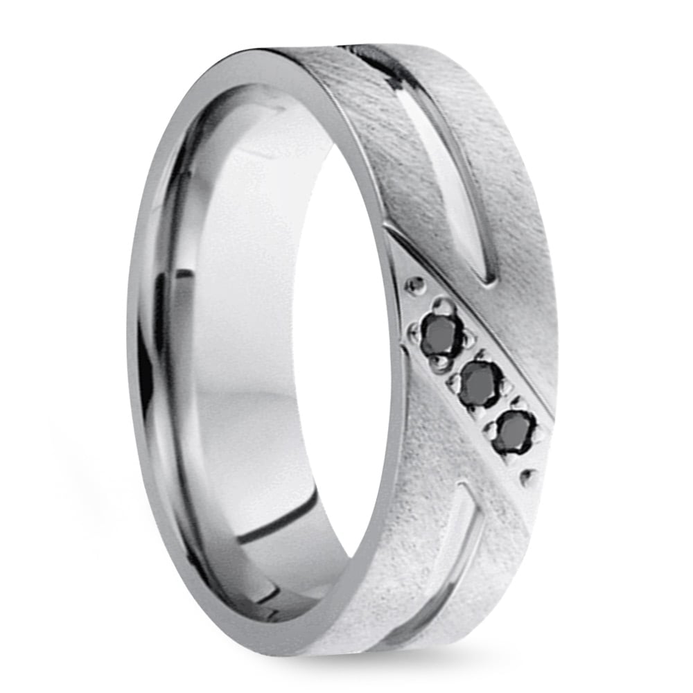 Men's Cobalt Diamond Wedding Band With Accent Grooves (7mm) | 02