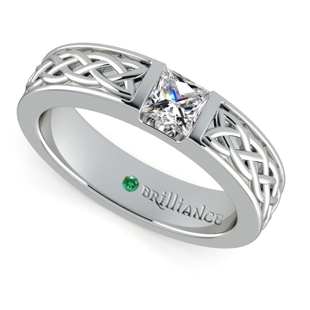 Mens Diamond Celtic Knot Ring with Surprise Gemstone in White Gold (5mm) | Thumbnail 01