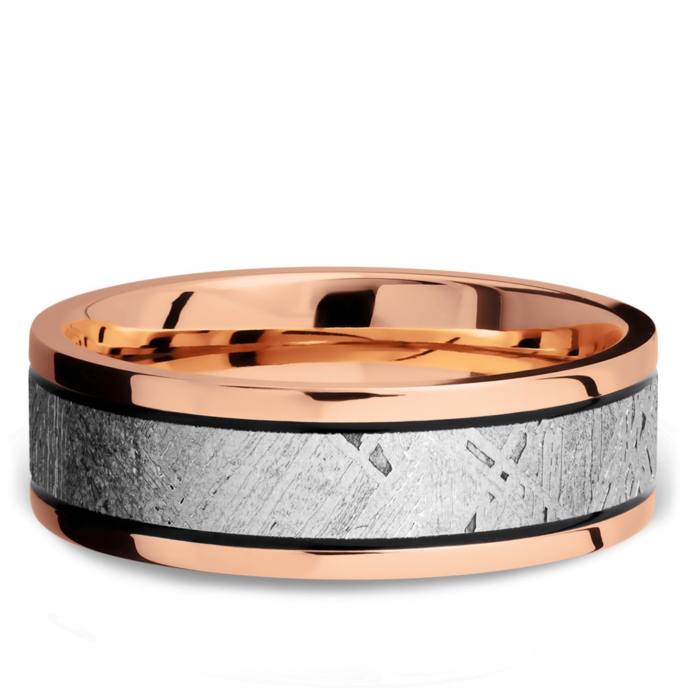 Ride On - 14K Rose Gold Mens Band with Meteorite Inlay | 03