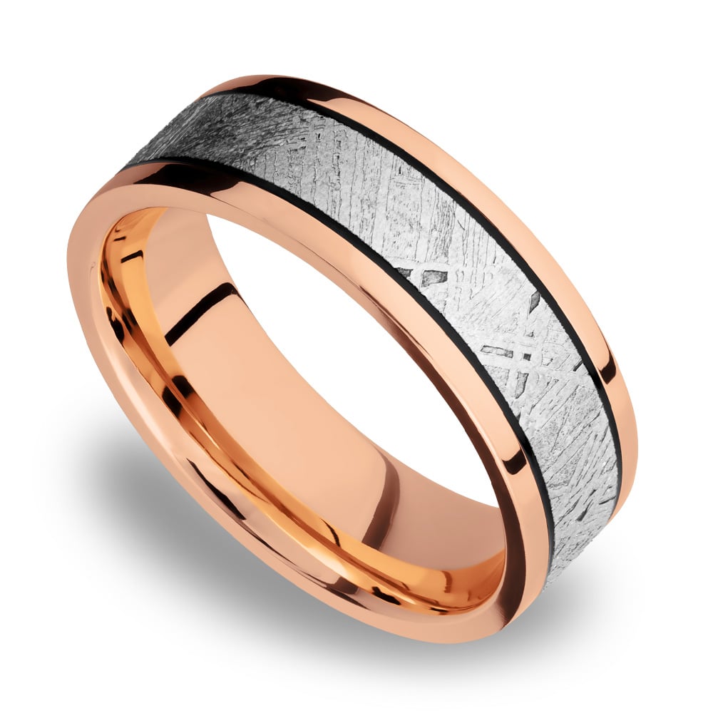 Ride On - 14K Rose Gold Mens Band with Meteorite Inlay | 01