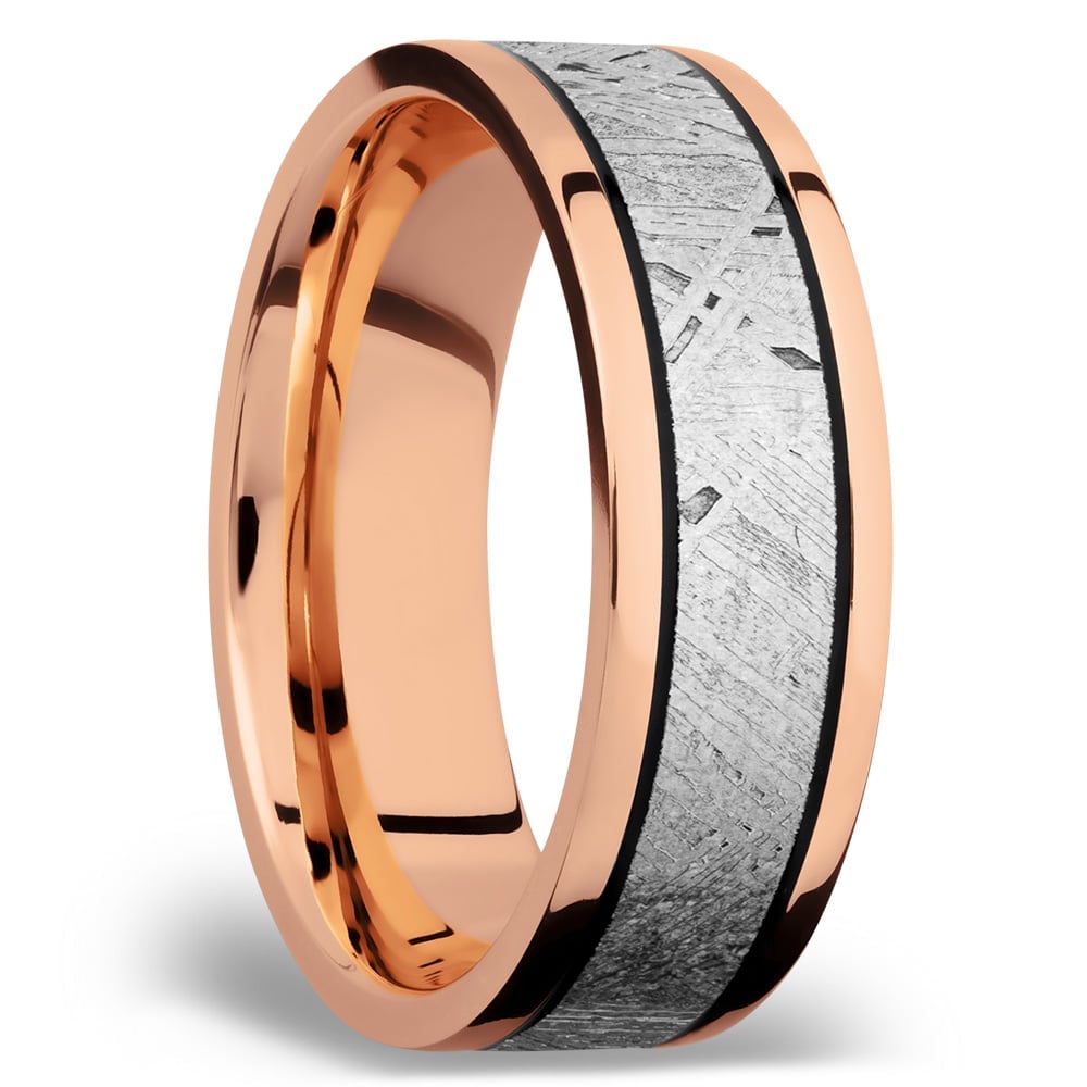 Ride On - 14K Rose Gold Mens Band with Meteorite Inlay | 02