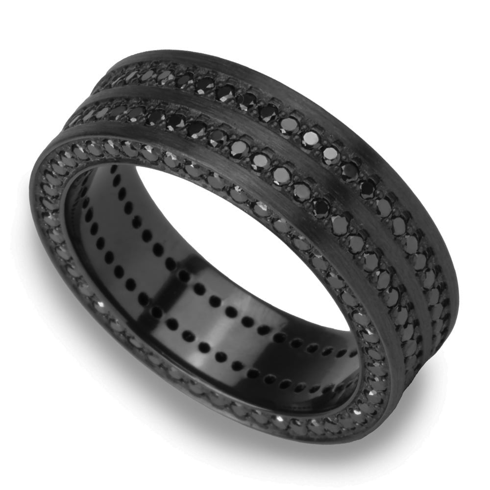 Black Zirconium Three Sided Black Diamond Mens Ring (8mm) | 01