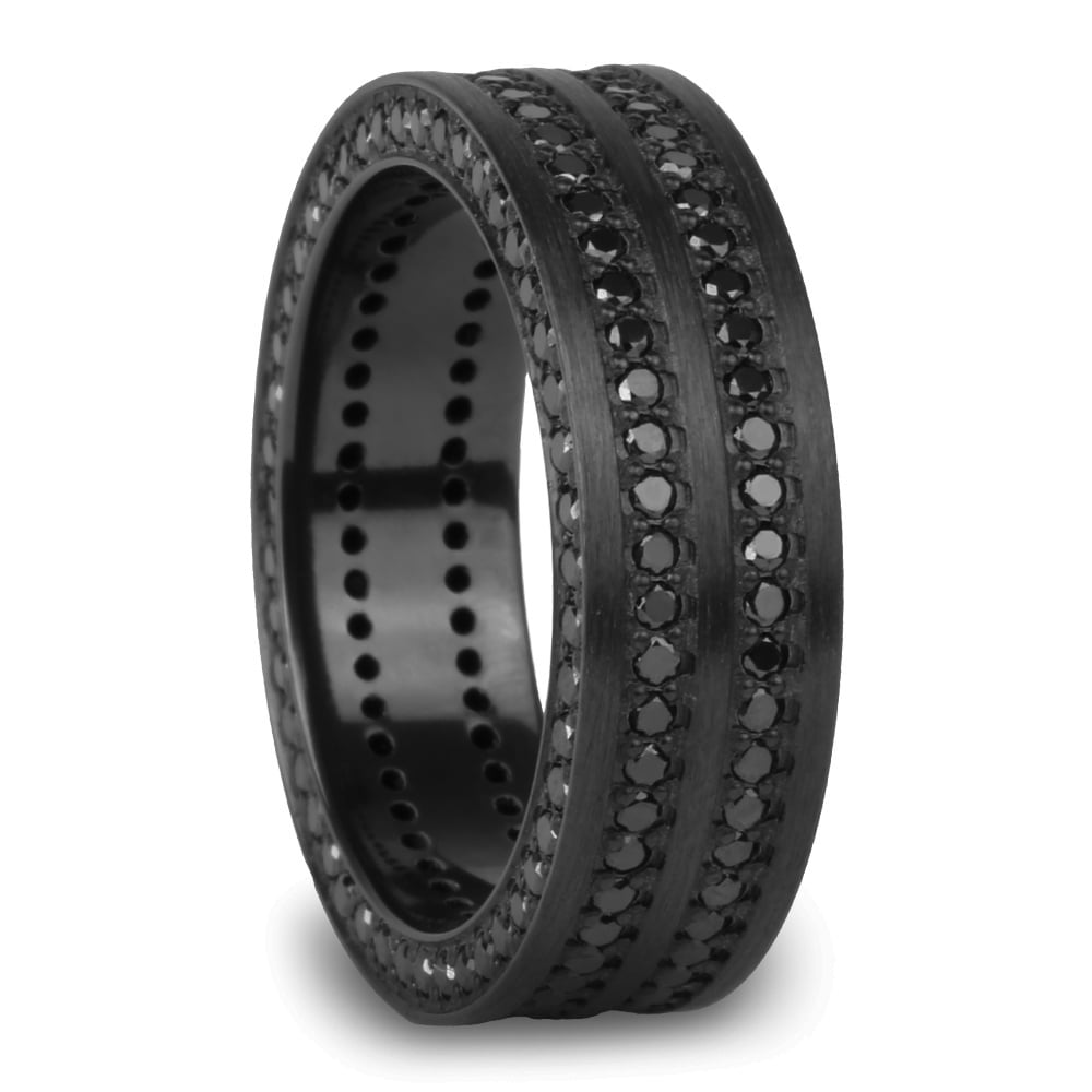 Black Zirconium Three Sided Black Diamond Mens Ring (8mm) | 02