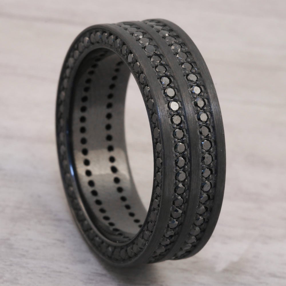 Black Zirconium Three Sided Black Diamond Mens Ring (8mm) | 05
