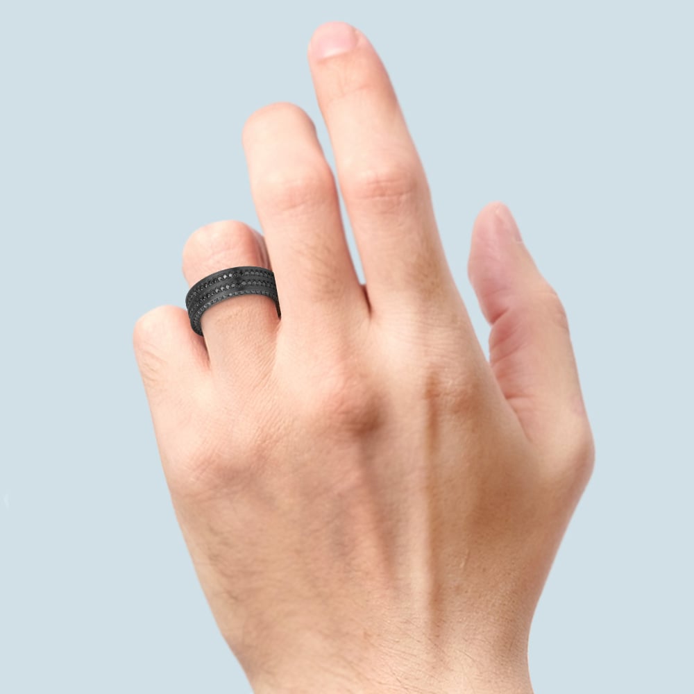 Black Zirconium Three Sided Black Diamond Mens Ring (8mm) | 06