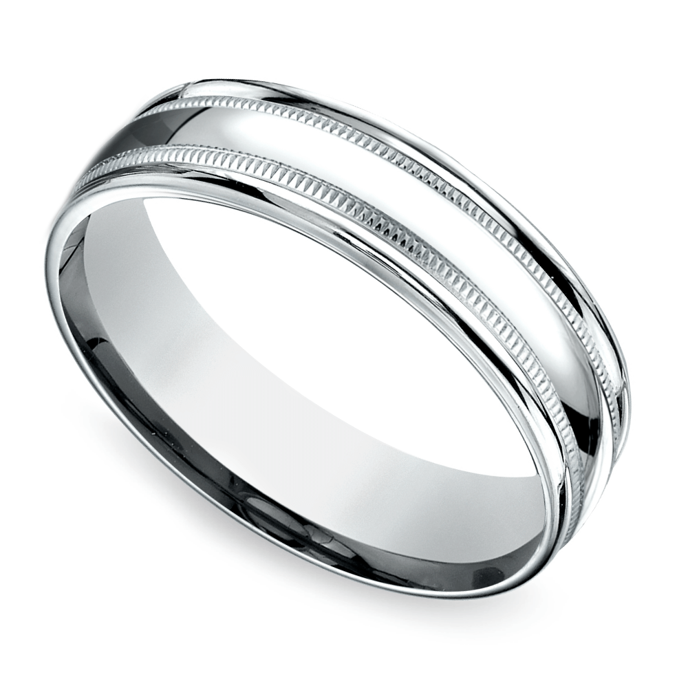 Milgrain Men's Wedding Ring in 14K White Gold (6mm) | Thumbnail 01
