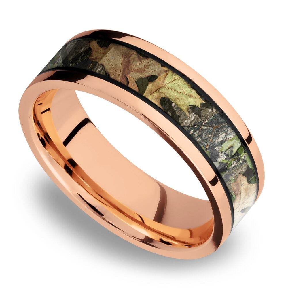 MossyOak Obsession Inlay Men's Wedding Ring in 14K Rose Gold (7.5mm) | 01