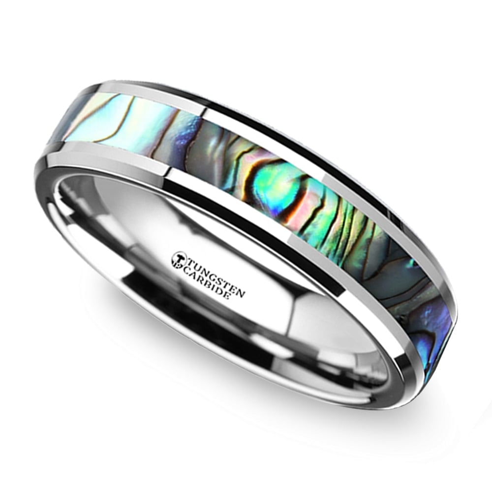 Mens Tungsten Ring With Mother Of Pearl Inlay | 01