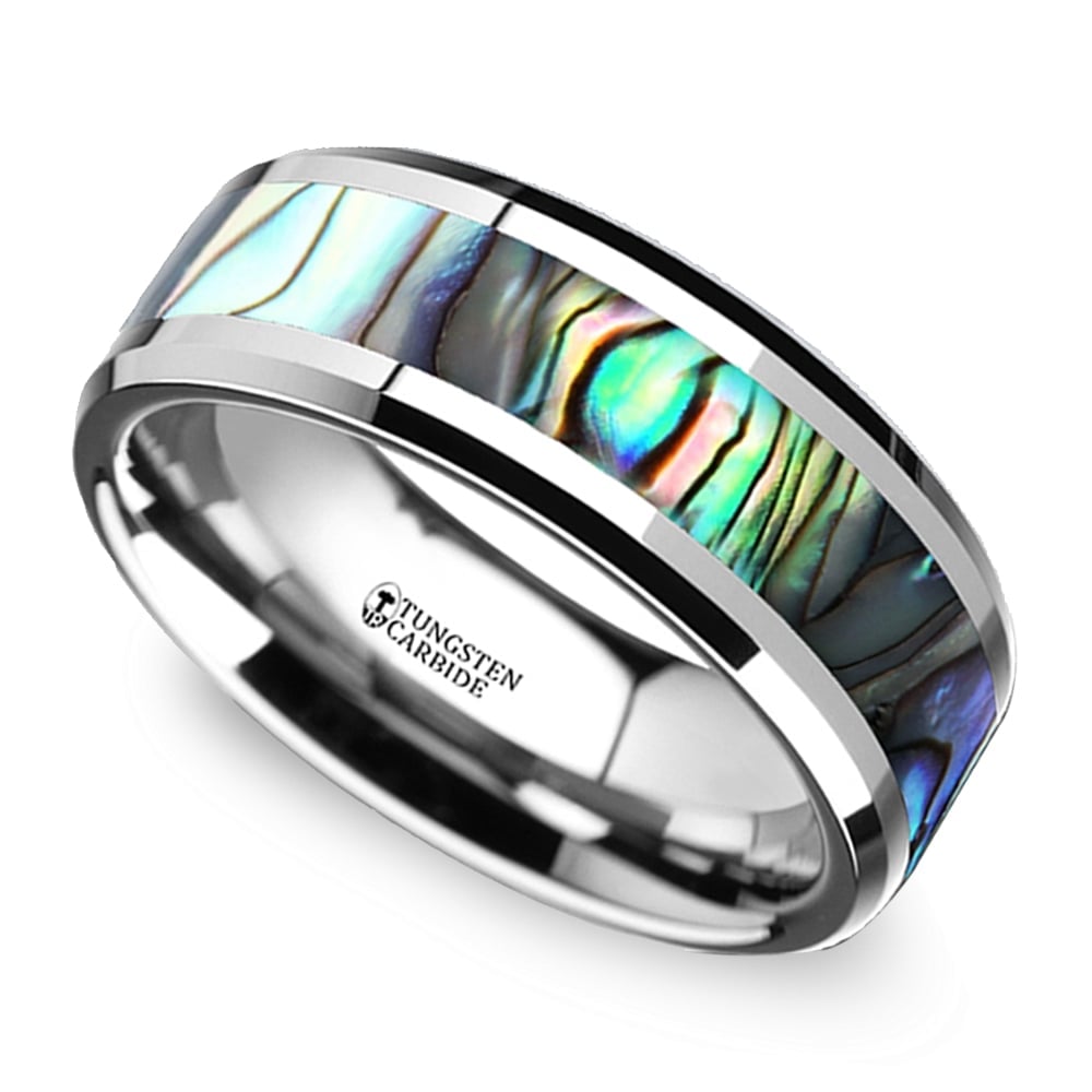 Mother of Pearl Inlay Men's Wedding Ring in Tungsten | 01