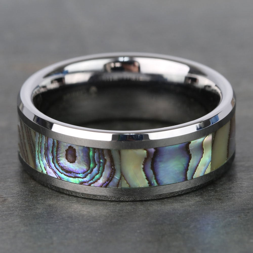 Mother of Pearl Inlay Men's Wedding Ring in Tungsten | 06