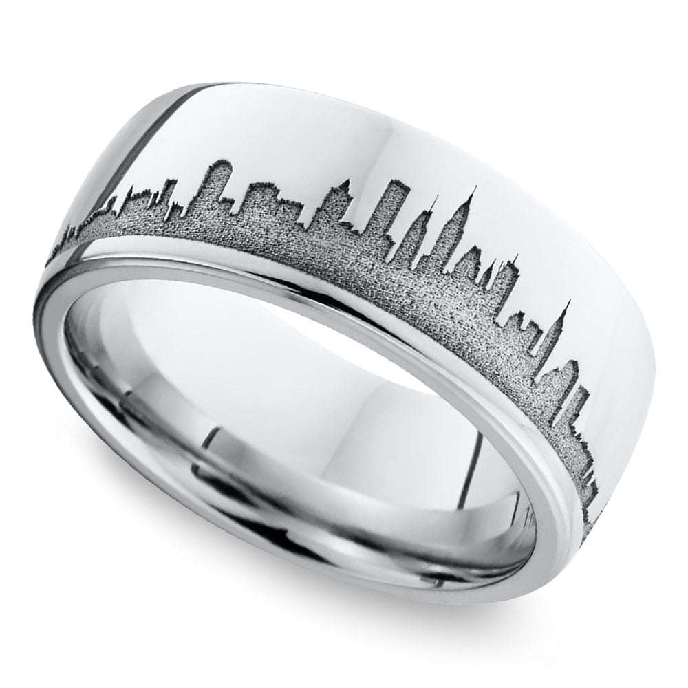 New York Skyline Ring - Mens Wedding Ring In Cobalt (8mm) | Thumbnail 01