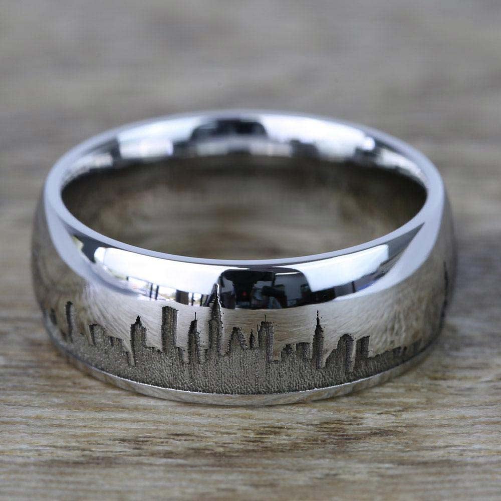New York Skyline Ring - Mens Wedding Ring In Cobalt (8mm) | 03