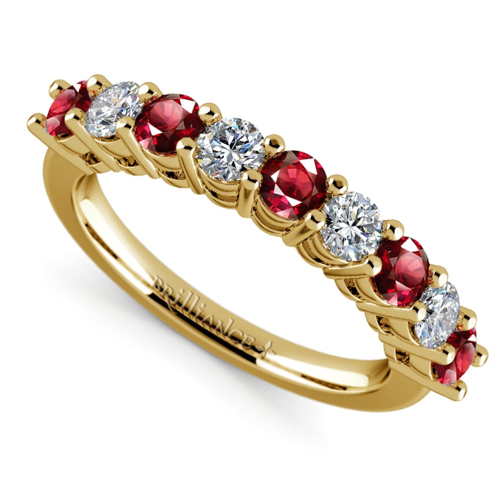 Nine Stone Gold Diamond And Ruby Ring | 01