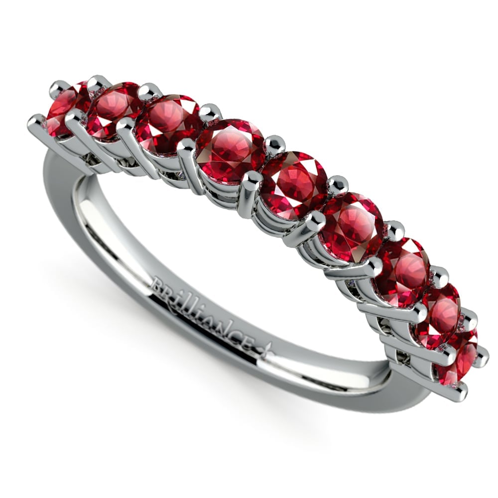 Nine Ruby Stone Ring In White Gold | 01