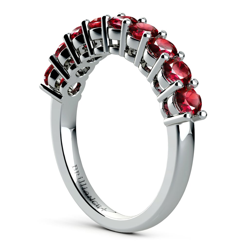 Nine Ruby Stone Ring In White Gold | 04