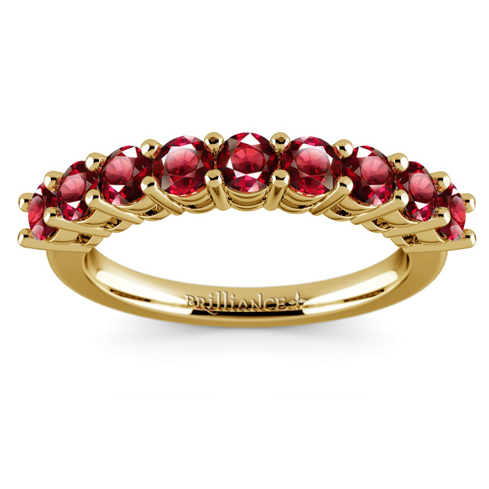 Yellow Gold Nine Ruby Stone Ring (14K or 18K Gold) | 02
