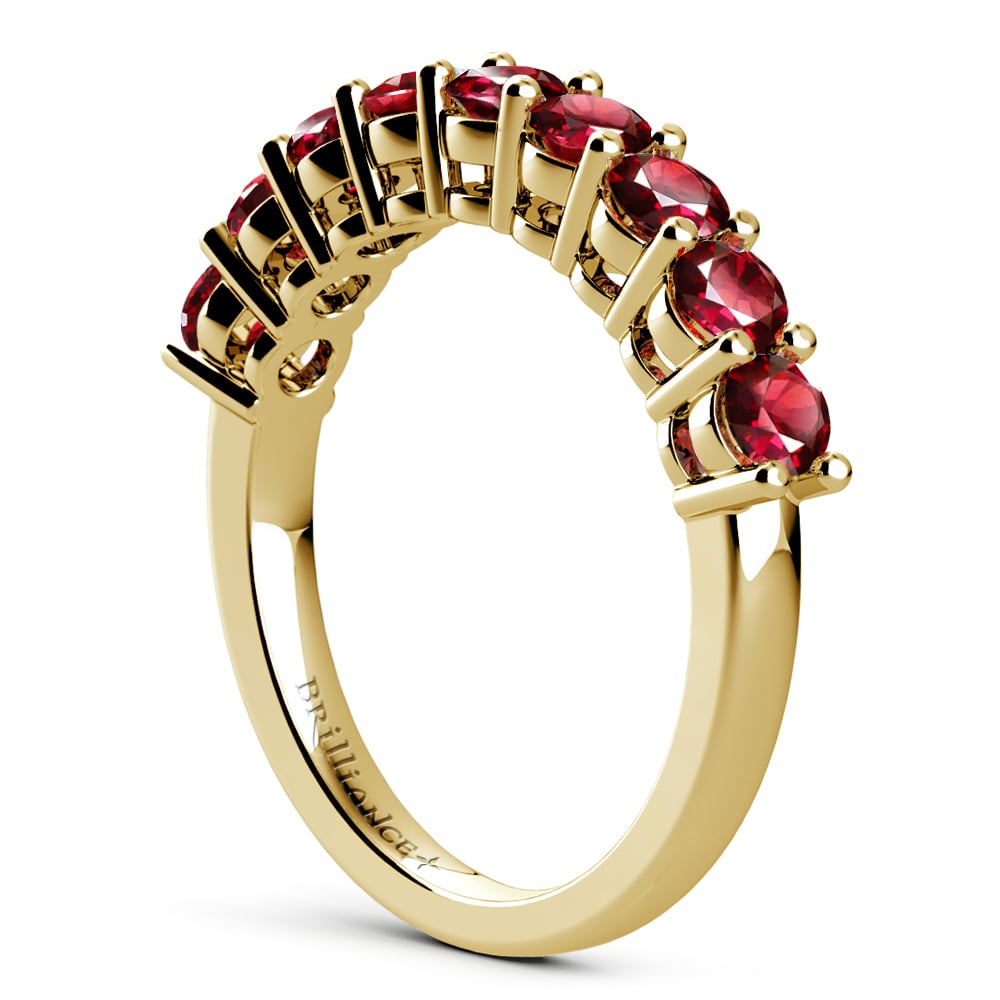 Yellow Gold Nine Ruby Stone Ring (14K or 18K Gold) | Thumbnail 04