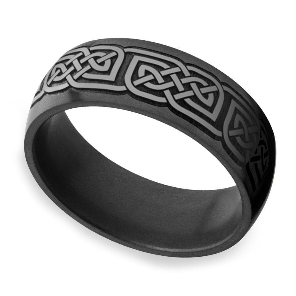 Nyx - Mens Celtic Design Wedding Band In Polished Black Elysium (8mm) | 01