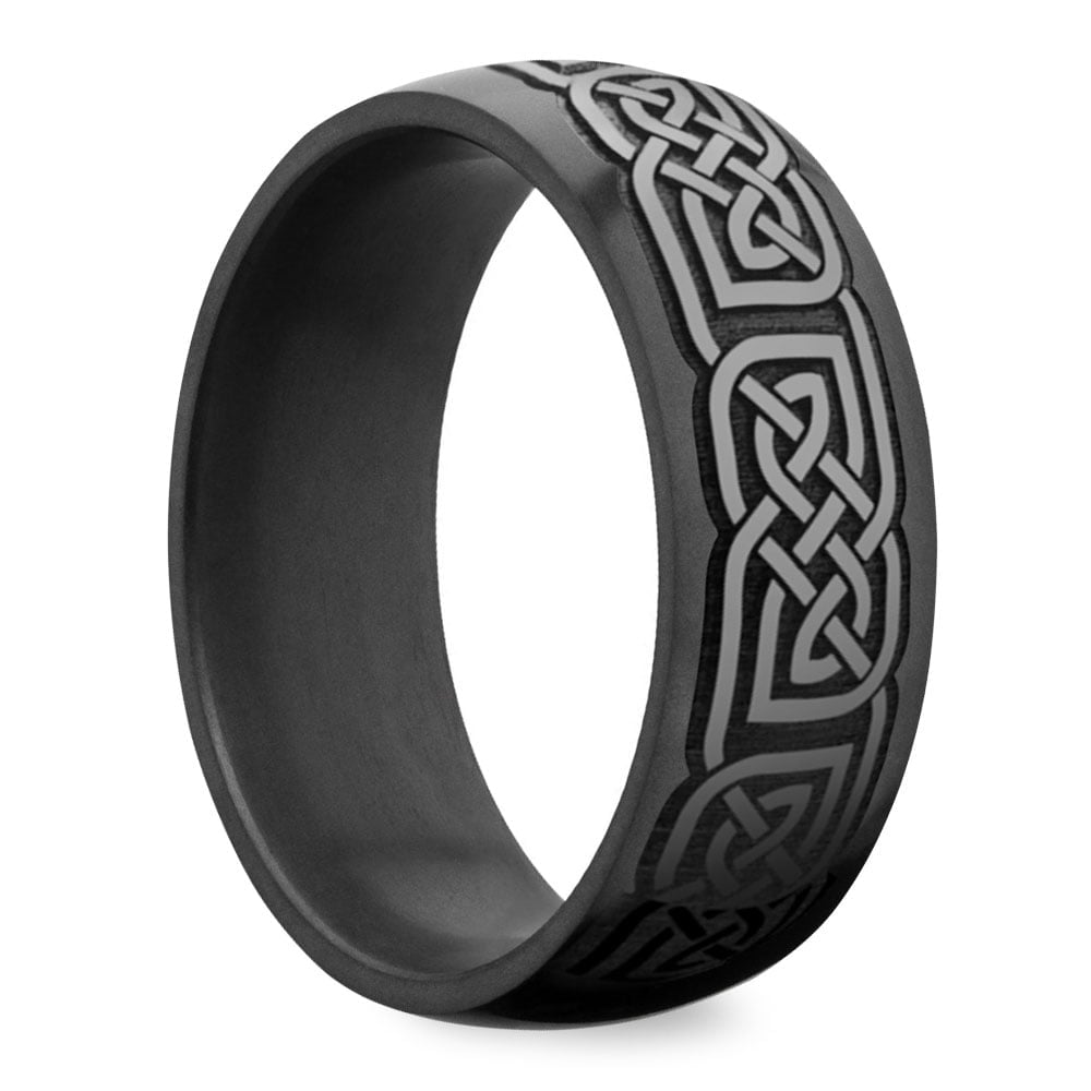 Nyx - Mens Celtic Design Wedding Band In Polished Black Elysium (8mm) | 02