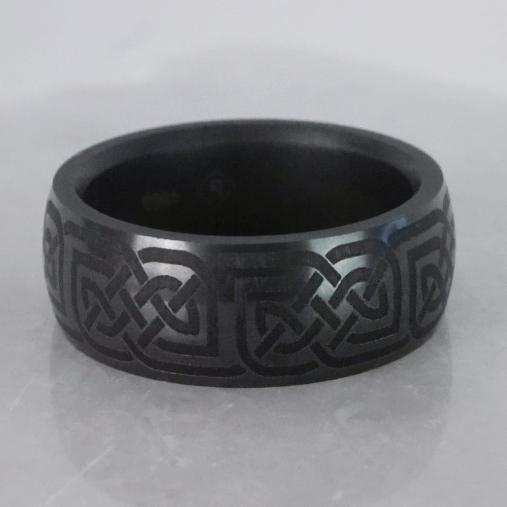 Nyx - Mens Celtic Design Wedding Band In Polished Black Elysium (8mm) | 04
