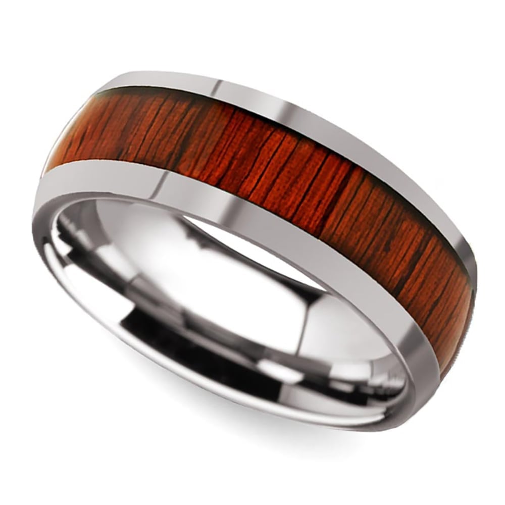 Vermillion - Domed Tungsten Mens Band in Padauk Wood Inlay (8mm) | 01