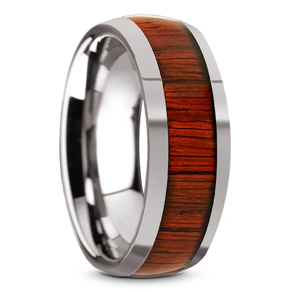 Vermillion - Domed Tungsten Mens Band in Padauk Wood Inlay (8mm) | 02