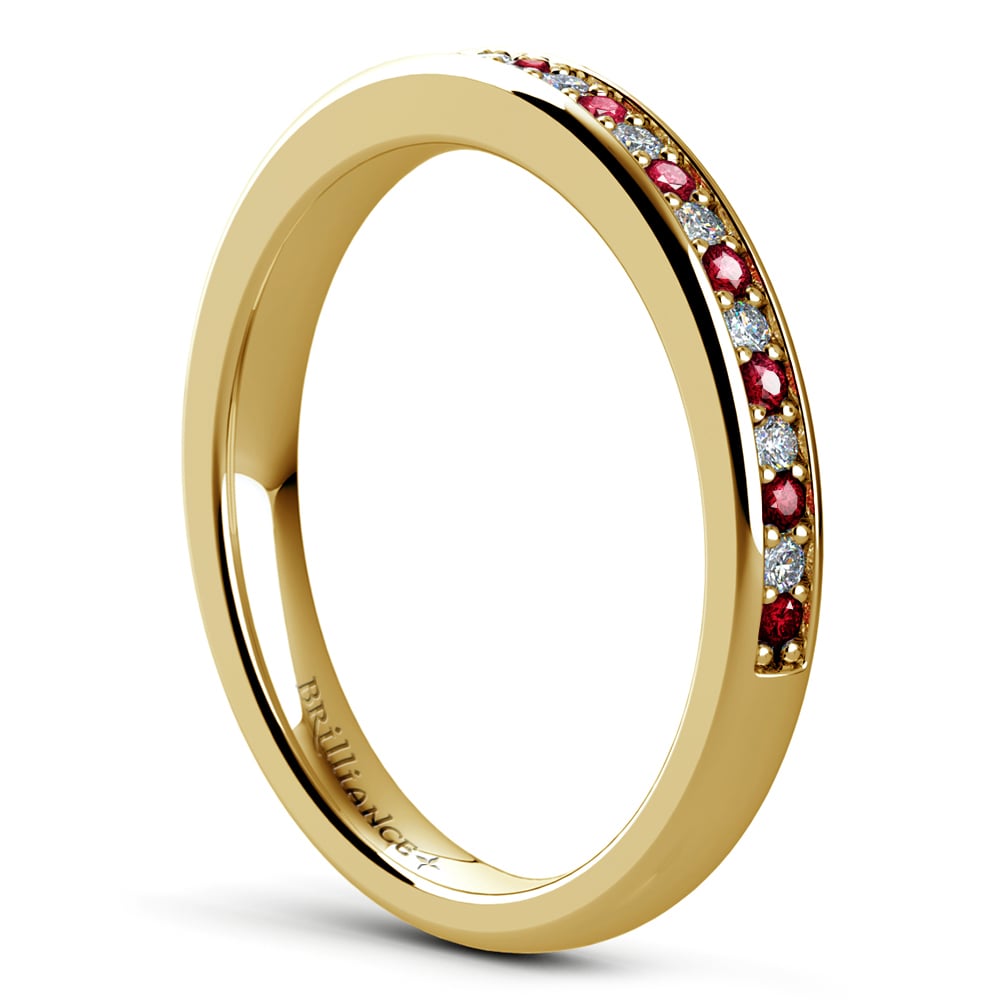 Pave Diamond & Ruby Wedding Ring in Yellow Gold | Thumbnail 04