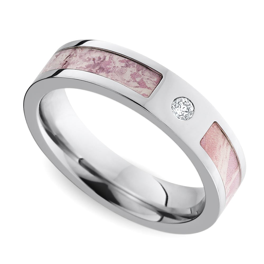 Pink Camo Wedding Ring With Real Diamonds In Cobalt | Zoom
